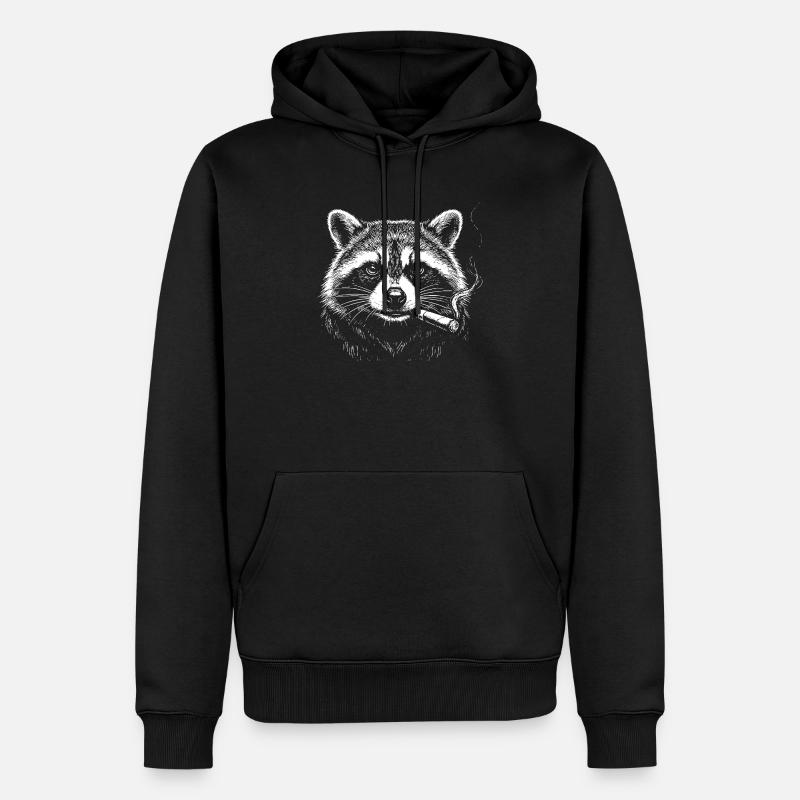Raccoon Noir mit Zigarette - Männer Premium Bio Hoodie - Schwarz