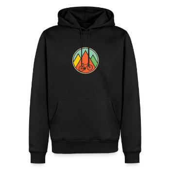 Vélo, montagnes, nature, aventure - design minimaliste - Sweat à capuche Premium bio Homme - noir - Devant - Nico (187cm)