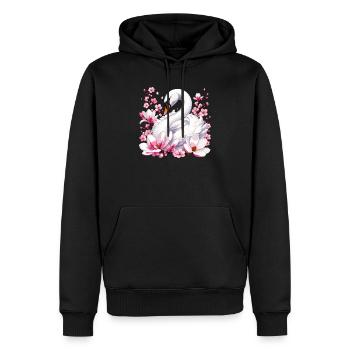Weißer Schwan mit Kirschblüten - Männer Premium Bio Hoodie - Schwarz - Vorne - Nico (187cm)
