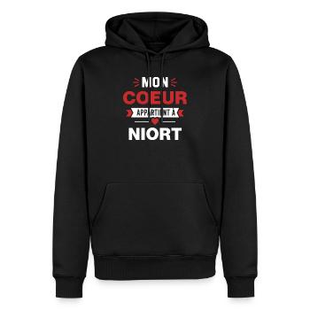 Mon Cœur Appartient à Niort - Sweat à capuche Premium bio Homme - noir - Devant - Nico (187cm)