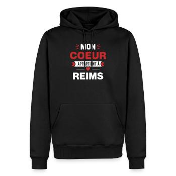 Mon Coeur Appartient à Reims - Sweat à capuche Premium bio Homme - noir - Devant - Nico (187cm)