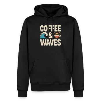 Vagues de café, surf, Plage de surfeurs de Café et Vagues - Sweat à capuche Premium bio Homme - noir - Devant - Nico (187cm)