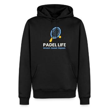 Padel Life Shirt Smash Sweat Repeat Padel Player - Männer Premium Bio Hoodie - Schwarz - Vorne - Nico (187cm)