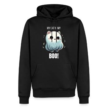 Halloween Geisterkatze T-Shirt My Cat is my BOO - Männer Premium Bio Hoodie - Schwarz - Vorne - Nico (187cm)