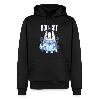 Halloween Cat Shirt BOO-CAT Ghost Costume Shirt - Men’s Premium Organic Hoodie - black - Front - Nico (187cm)