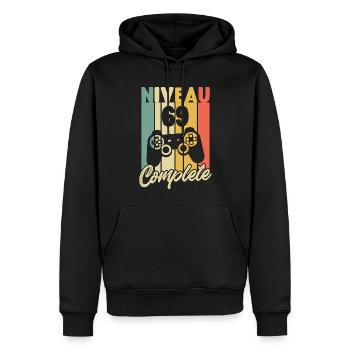 Niveau 69 complete, Cadeau Anniversaire 69 ans - Sweat à capuche Premium bio Homme - noir - Devant - Nico (187cm)