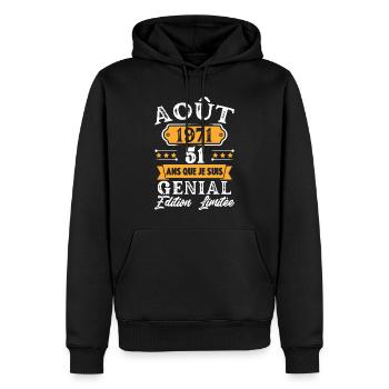 Cadeau D'anniversaire 51 Ans Août 1971 Rétro - Sweat à capuche Premium bio Homme - noir - Devant - Nico (187cm)