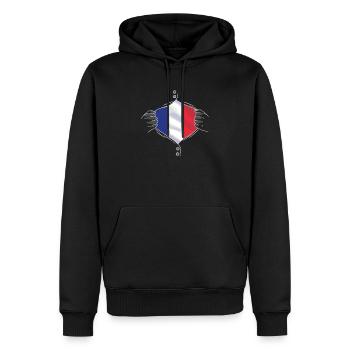 france flag proud - Men’s Premium Organic Hoodie - black - Front - Nico (187cm)