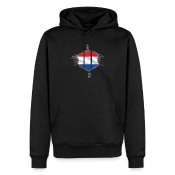 drapeau des Pays-Bas fier - Sweat à capuche Premium bio Homme - noir - Devant - Nico (187cm)
