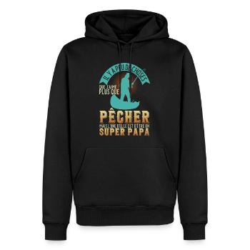 Pêcher drôle - pêcheur drôle - fete des pères - Sweat à capuche Premium bio Homme - noir - Devant - Nico (187cm)