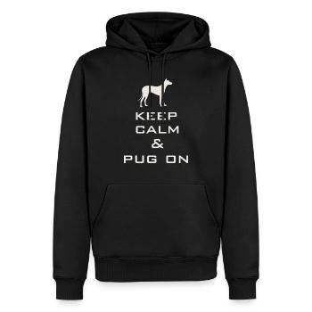 Restez calme et carlin - Sweat à capuche Premium bio Homme - noir - Devant - Nico (187cm)