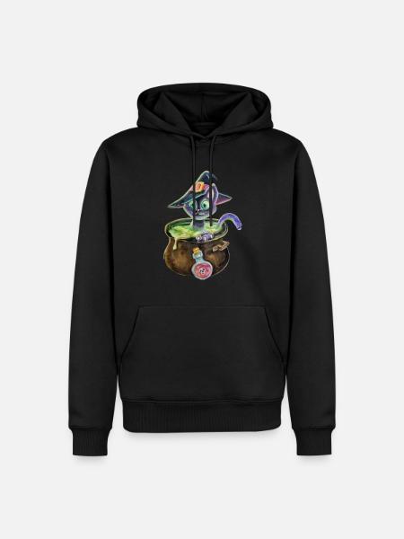 Hexenkatze im Topf - Männer Premium Bio Hoodie - Schwarz