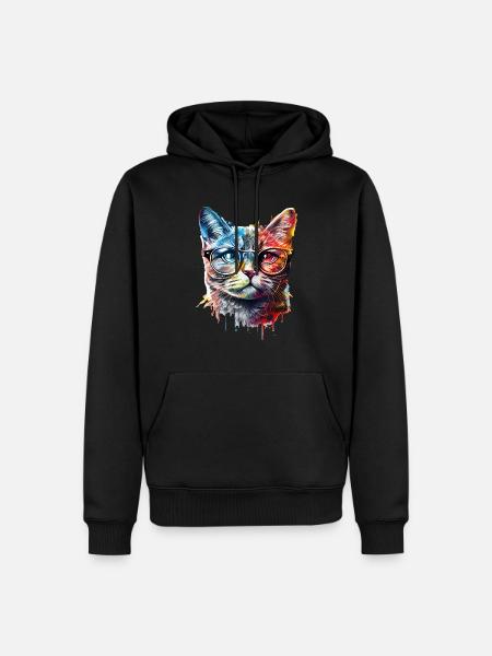 Süße bunte Katze - Männer Premium Bio Hoodie - Schwarz