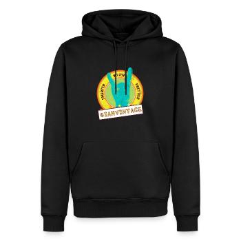 #iamvintage. Look hipster vintage homme/femme - Sweat à capuche Premium bio Homme - noir - Devant - Nico (187cm)