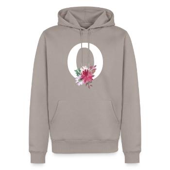 Lettre o floral - Sweat à capuche Premium bio Homme - taupe - Devant - Nico (187cm)