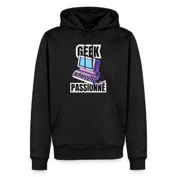 geek passionné - Sweat à capuche Premium bio Homme - noir - Devant - Nico (187cm)