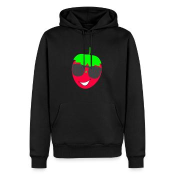 erdbeere mit sonnenbrille - Männer Premium Bio Hoodie - Schwarz - Vorne - Nico (187cm)