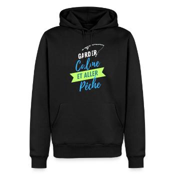 GARDEZ CALME ET ALLER PECHE - Sweat à capuche Premium bio Homme - noir - Devant - Nico (187cm)