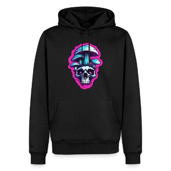 Pilz / Mushroom / Wiese / Wald / Goa / Psy - Männer Premium Bio Hoodie - Schwarz - Vorne - Nico (187cm)