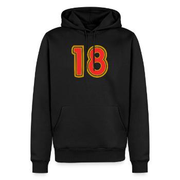 18. 18 ANS. 18e ANNIVERSAIRE. ANNIVERSAIRE 18 ANS. - Sweat à capuche Premium bio Homme - noir - Devant - Nico (187cm)