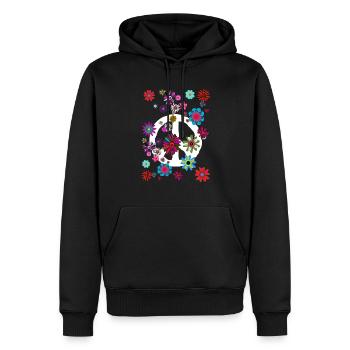 Flower Power Peace & Power Unisexe - Sweat à capuche Premium bio Homme - noir - Devant - Nico (187cm)