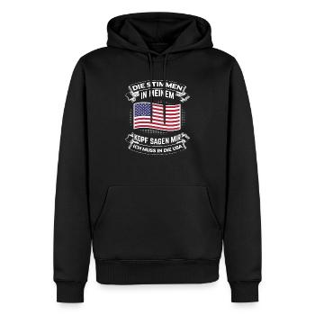 Ich muss in die USA! - Männer Premium Bio Hoodie - Schwarz - Vorne - Nico (187cm)