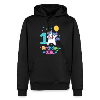 Licorne du 1er anniversaire - Sweat à capuche Premium bio Homme - noir - Devant - Nico (187cm)