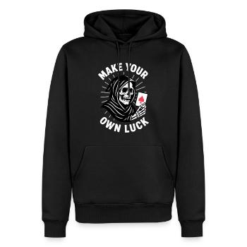 Grim Reaper with Ace - Make Your Own Luck - Men’s Premium Organic Hoodie - black - Front - Nico (187cm)