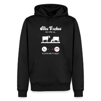 Dicton Drôle De Vache Agriculteur Mes Vaches - Sweat à capuche Premium bio Homme - noir - Devant - Nico (187cm)