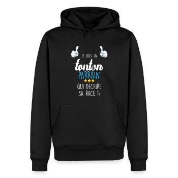 Tonton Parrain Qui Déchire Cadeau Humour Oncle - Sweat à capuche Premium bio Homme - noir - Devant - Nico (187cm)