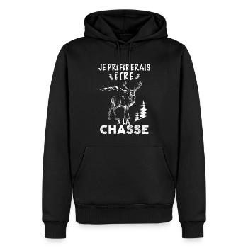 Chasseur De Cerf idée Cadeau Chasse Message Drôle - Sweat à capuche Premium bio Homme - noir - Devant - Nico (187cm)