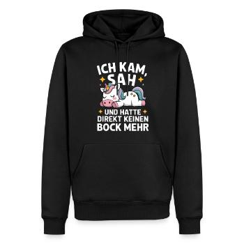 Ich hatte direkt keinen Bock mehr! Faules Einhorn - Männer Premium Bio Hoodie - Schwarz - Vorne - Nico (187cm)