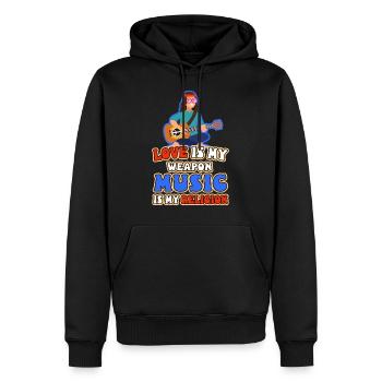 Love is my weapon, music is my religion. - Männer Premium Bio Hoodie - Schwarz - Vorne - Nico (187cm)