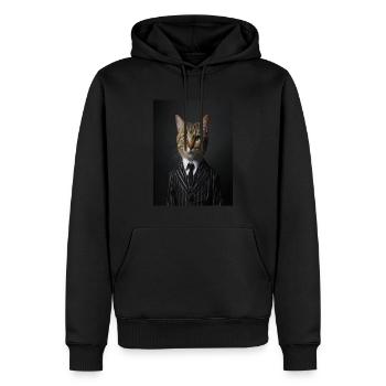 Chat Portrait de chat en costume rayé et cravate - Sweat à capuche Premium bio Homme - noir - Devant - Nico (187cm)