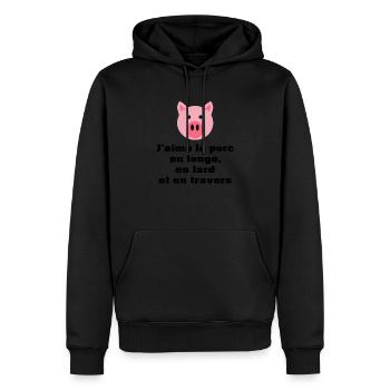 longe-lard-travers (couleur) - Sweat à capuche Premium bio Homme - noir - Devant - Nico (187cm)
