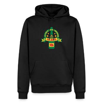 70 ans anniversaire bouteille - Sweat à capuche Premium bio Homme - noir - Devant - Nico (187cm)