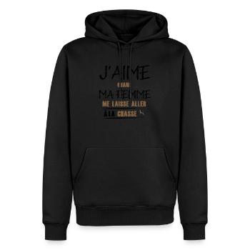 j'aime quand ma femme me laisse aller a la chasse - Sweat à capuche Premium bio Homme - noir - Devant - Nico (187cm)