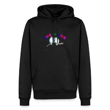 LOVE IS LOVE - Men’s Premium Organic Hoodie - black - Front - Nico (187cm)