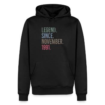 Légende depuis novembre 1991 - Sweat à capuche Premium bio Homme - noir - Devant - Nico (187cm)