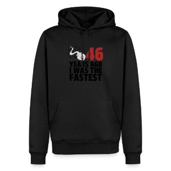 Vor 46 Jahren war ich der Schnellste - Männer Premium Bio Hoodie - Schwarz - Vorne - Nico (187cm)