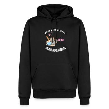 cats and coffee best Human Friends - Sweat à capuche Premium bio Homme - noir - Devant - Nico (187cm)