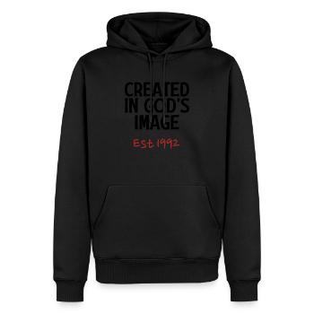 Créé à l’image de Dieu est 1992 - Sweat à capuche Premium bio Homme - noir - Devant - Nico (187cm)