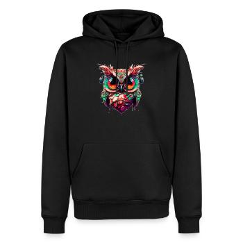 Hibou aux yeux extrêmement grands comme illustration - Sweat à capuche Premium bio Homme - noir - Devant - Nico (187cm)
