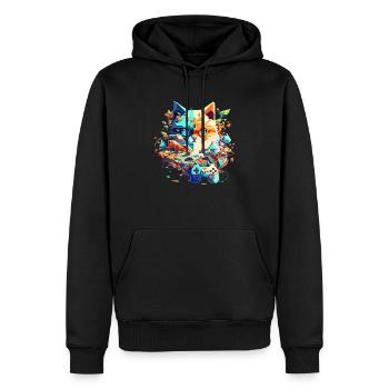 Visage de chat en tant que joueur vidéo avec contrôleur - Sweat à capuche Premium bio Homme - noir - Devant - Nico (187cm)