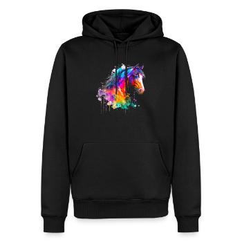 Idée Passion Chevaux Cavalier Aquarelle Splash Art - Sweat à capuche Premium bio Homme - noir - Devant - Nico (187cm)