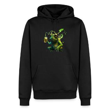 Lustiger Frosch genießt sein Bier - Männer Premium Bio Hoodie - Schwarz - Vorne - Nico (187cm)