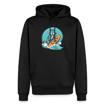 Hudson, der Surferwolf - Männer Premium Bio Hoodie - Schwarz - Vorne - Nico (187cm)
