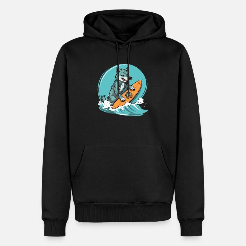 Hudson, der Surferwolf - Männer Premium Bio Hoodie - Schwarz