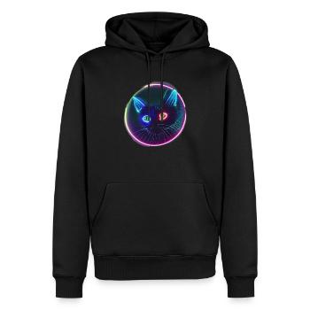 Chat Noir aux Yeux style Neon - Sweat à capuche Premium bio Homme - noir - Devant - Nico (187cm)