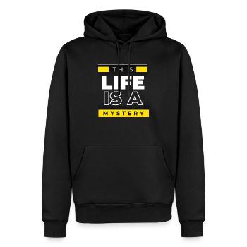 La vie est un mystère - Avec des rayures jaune vif - Sweat à capuche Premium bio Homme - noir - Devant - Nico (187cm)